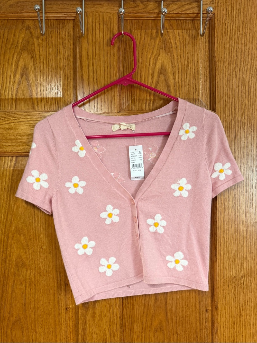 Girls' Pink Daisy Button-Front Crop Top